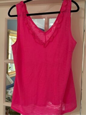 Lilly Pulitzer Hot Pink Ruffle V-Neck Tank